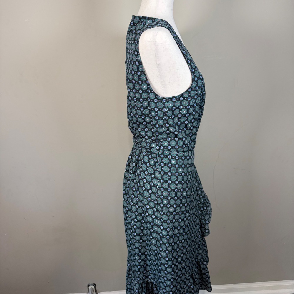 Tory Burch Black Batik Medallion Ruffle Sleeveless Wrap Dress Size 10 - Picture 3 of 14